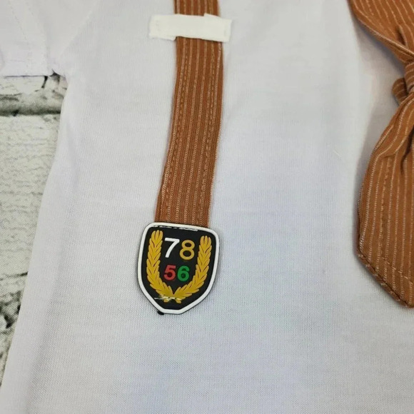 2T Brown Faux Suit Shorts Baby Boys 2 pcs Outfit. T-Shirt and Shorts Set - Picture 8 of 12